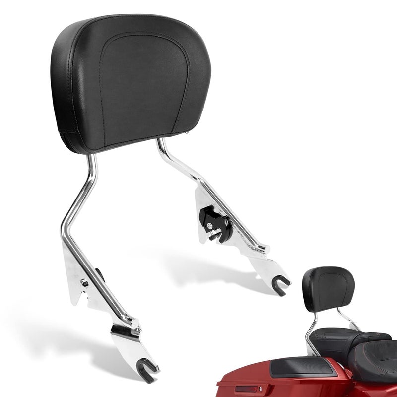 AUFER Detachable Backrest Sissy Bar Upright Passenger Backrest With Back Rest Pad Compatible With For Touring Road King Street Glide Electra Glide Road Glide FLHR FLHX FLHT FLTR 2009-2025ï¼ˆChromeï¼‰ - Image 1